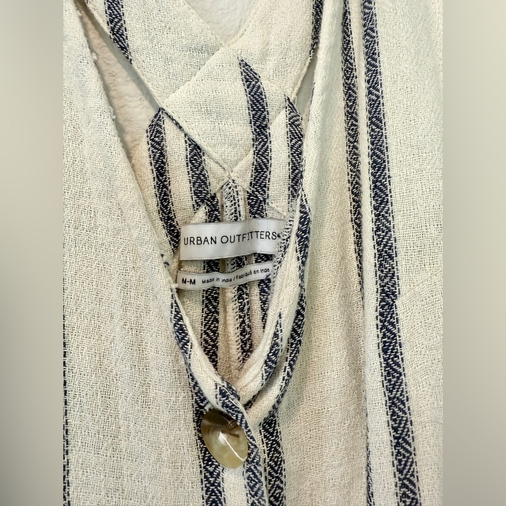 Urban Outfitters Striped Linen Button Front Jumpsuit Small | Beachy Minimalist - Picture 3 of 8
